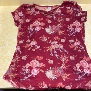 Flowered cranberry colored top